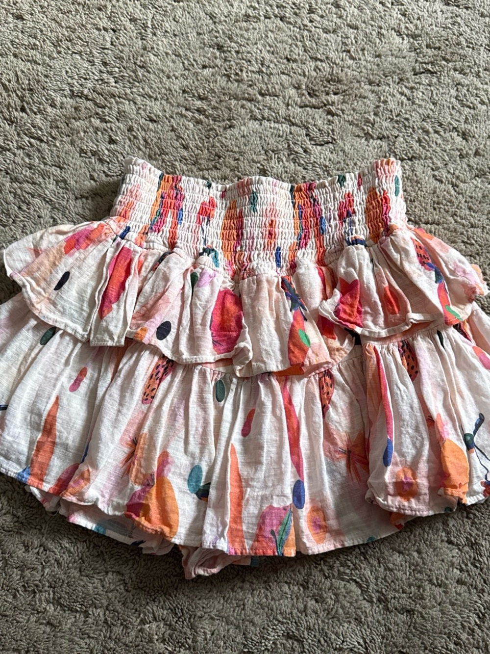 Ruffled Smocked Mini Skirt in Multi Pink and Coral